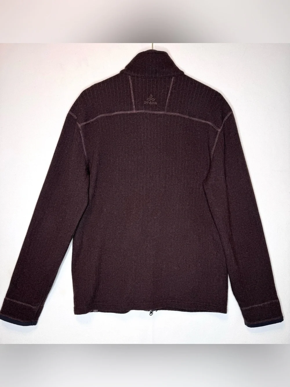 Prana Men's Full Zip Sweater Jacket size XL brown textured wool blend, pockets